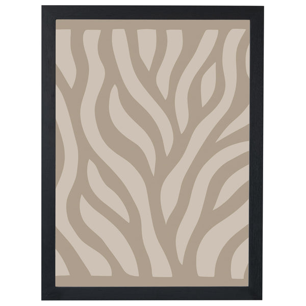 Winding Rhythm abstract print, cream waves on taupe, in a black frame