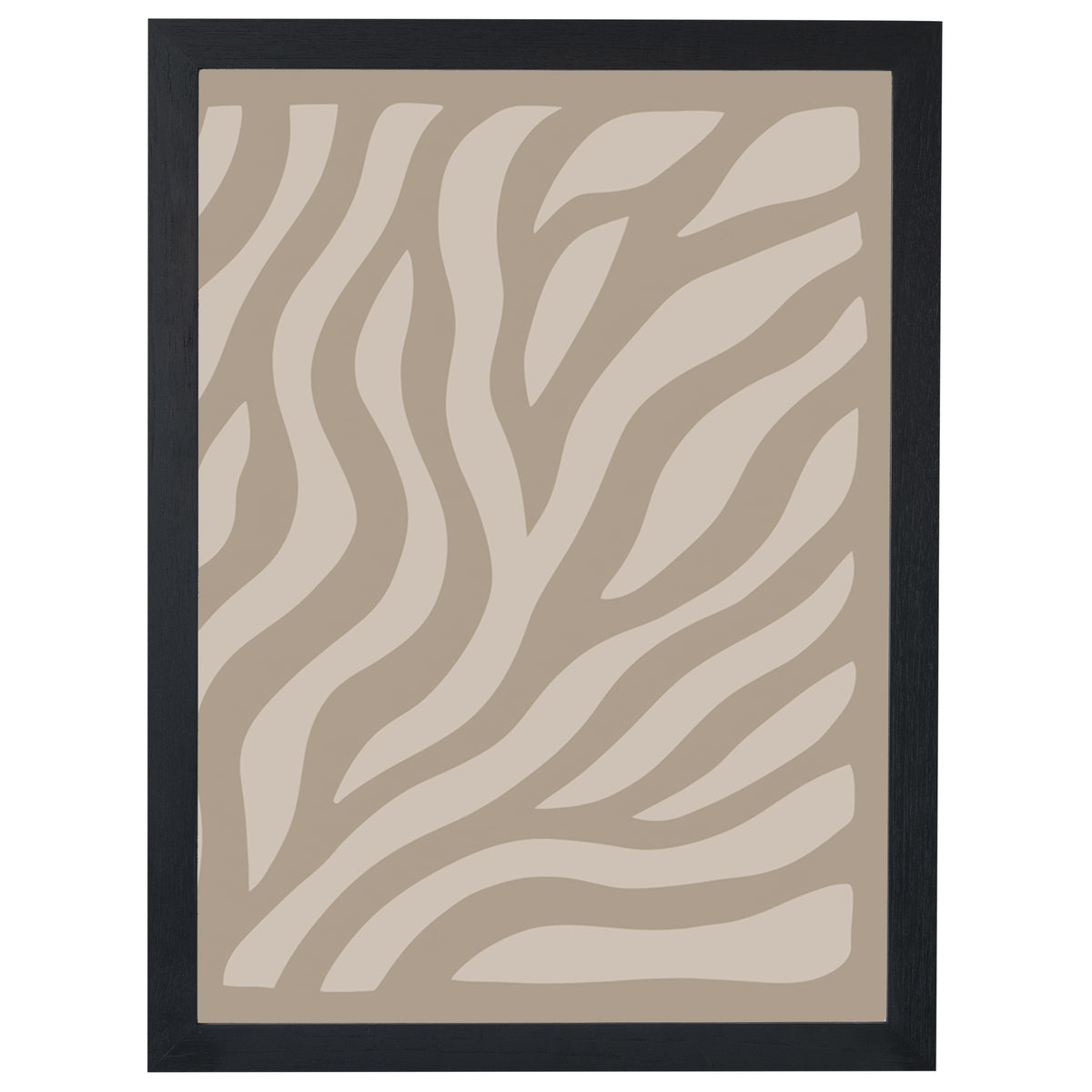 Soft Movement abstract print, rippling cream and taupe waves, in a black frame