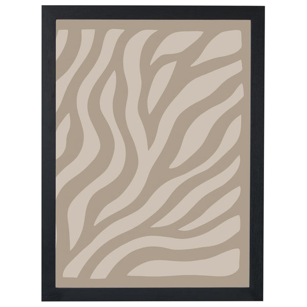 Soft Movement abstract print, rippling cream and taupe waves, in a black frame