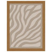Soft Movement abstract print, rippling cream and taupe waves, in an oak-effect frame