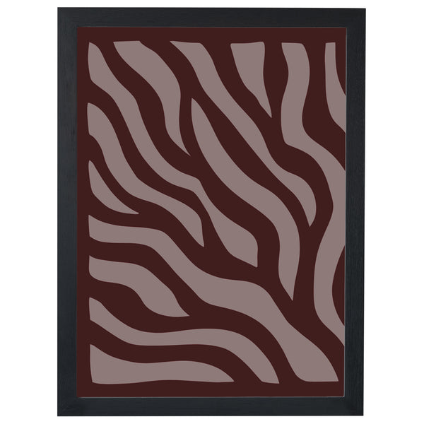 Burgundy Waves abstract print, dusty pink waves on deep burgundy, in a black frame