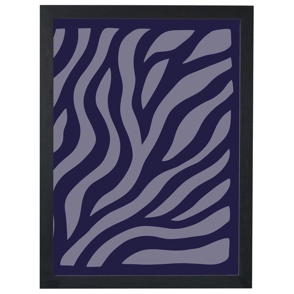 Violet Rhythm abstract print, lavender waves on deep violet, in a black frame