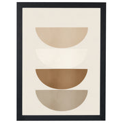 Balanced Layers abstract print, four stacked semicircles in beige and brown, in a black frame