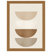 Balanced Layers abstract print, four stacked semicircles in beige and brown, in an oak-effect frame
