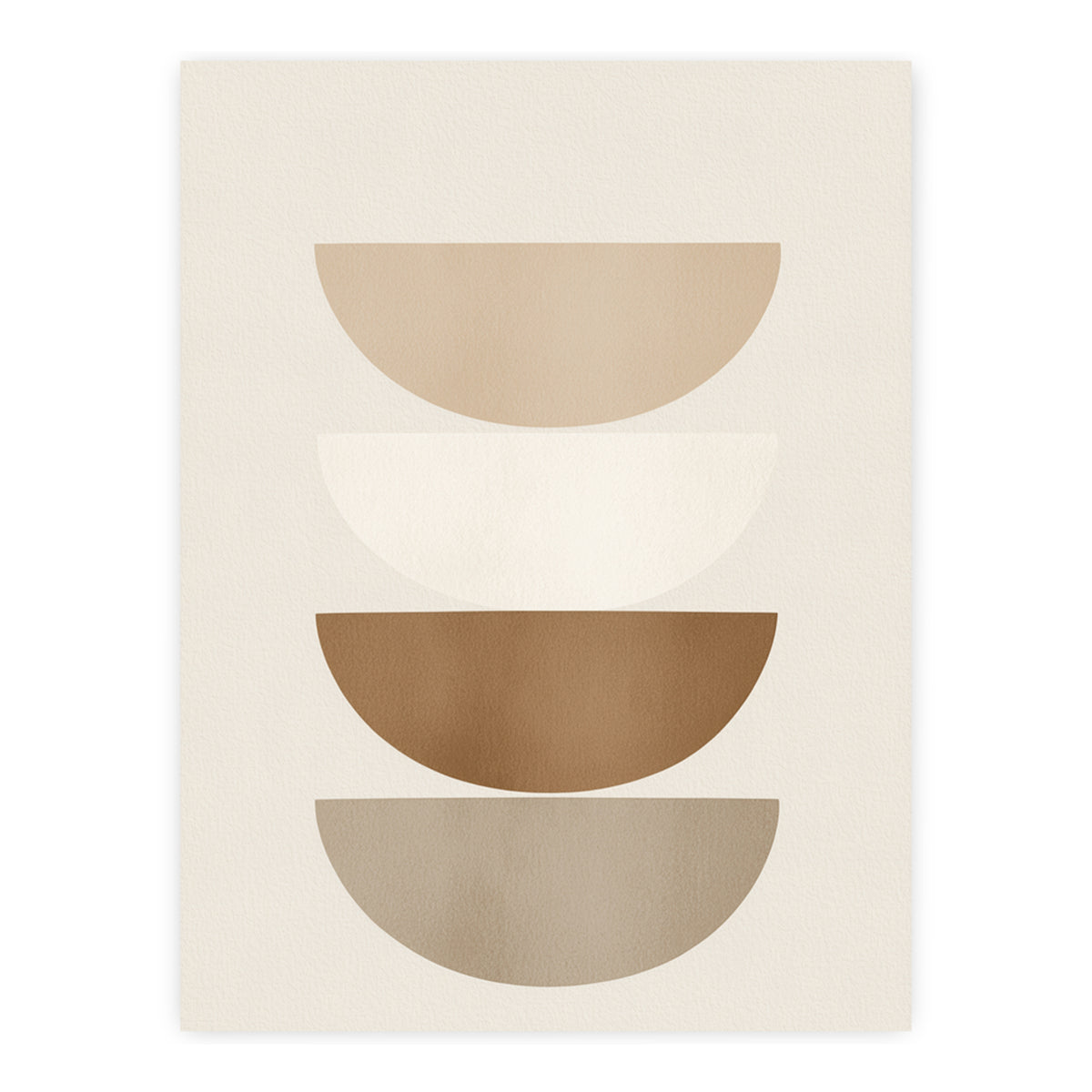 Balanced Layers abstract print, four stacked semicircles in beige and brown, unframed print