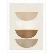 Balanced Layers abstract print, four stacked semicircles in beige and brown, in a white frame