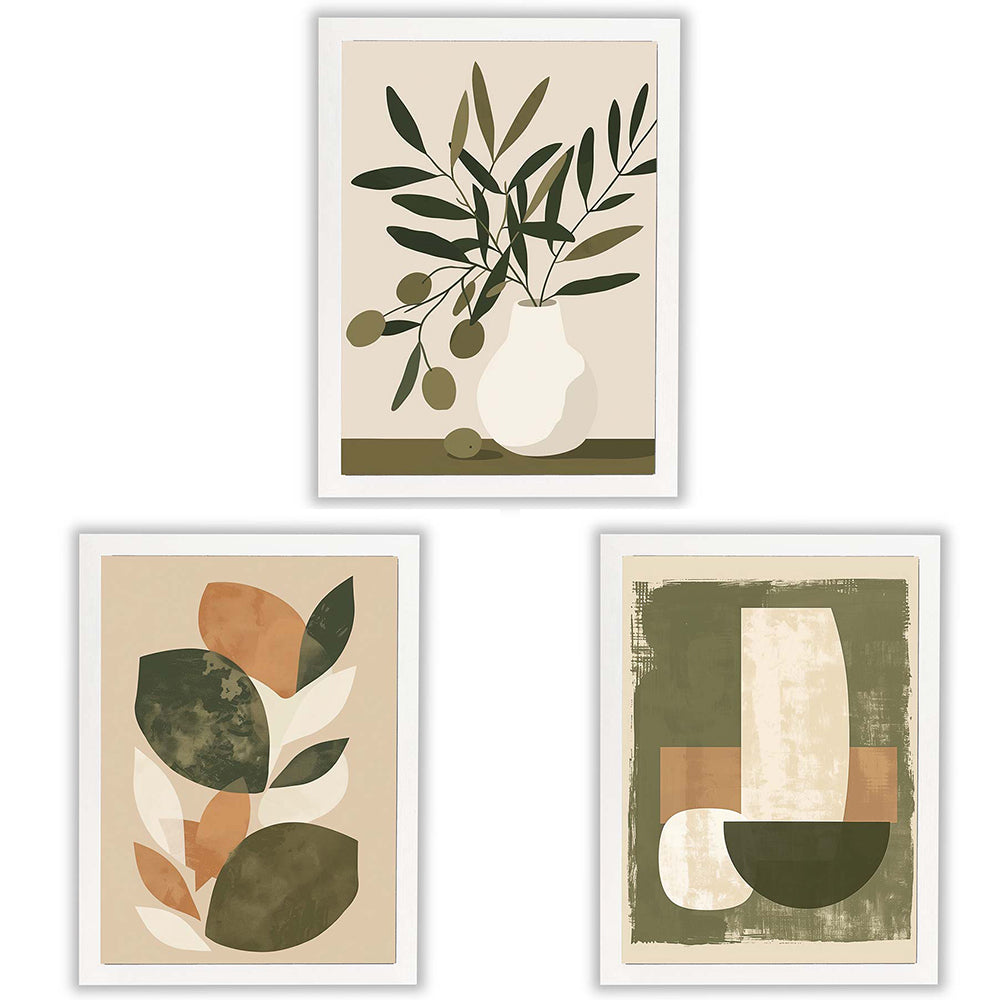 Olive Still Life | Set of 3 Botanical & Abstract Wall Art Prints