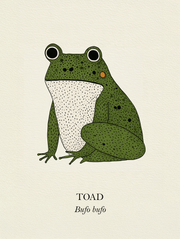 Green Toad natural history print, green toad on cream