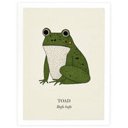 Green Toad natural history print, green toad on cream, in a white frame