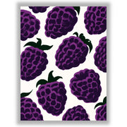 Blackberry wall art print featuring vibrant purple blackberries against a warm off-white background.