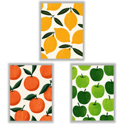 Market Fruits Set of 3 Prints showcasing colourful fruit illustrations in yellow, orange and green - Unframed Prints