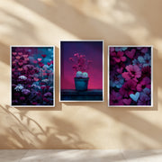 Velvet Garden Set of 3 Prints featuring vibrant flowers, heart motifs and rich jewel-toned colours
