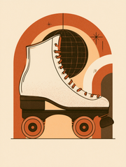Retro wall art print of a roller skate illustration, orange and cream tones