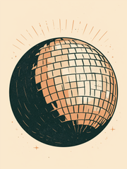 Retro wall art featuring a bold mirrored disco ball illustration, capturing the vibrant spirit of the 70s - Print