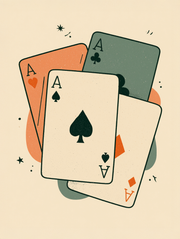Retro wall art print of playing cards showing four aces fanned out