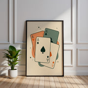 Retro wall art print of playing cards showing four aces fanned out