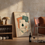 Retro wall art print of playing cards showing four aces fanned out