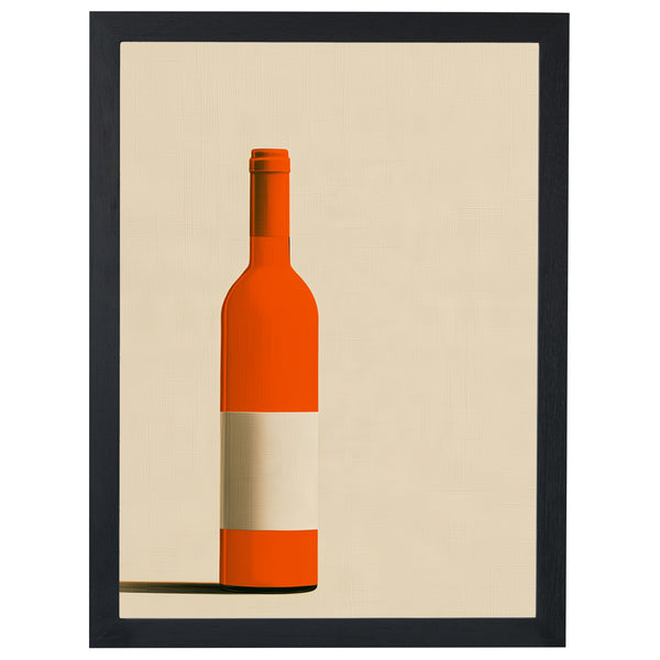 House Red kitchen print, orange-red wine bottle on cream, in a black frame
