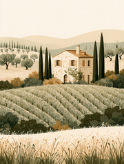 Country Villa Tuscany print, farmhouse among cypress trees