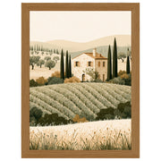 Country Villa Tuscany print, farmhouse among cypress trees, in an oak-effect frame
