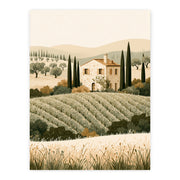 Country Villa Tuscany print, farmhouse among cypress trees, unframed print