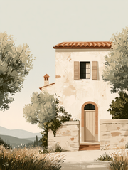 The Country House Tuscany print, stone farmhouse with olive tree
