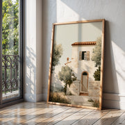 The Country House Tuscany print, stone farmhouse with olive tree, shown in a room