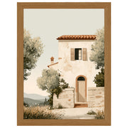 The Country House Tuscany print, stone farmhouse with olive tree, in an oak-effect frame