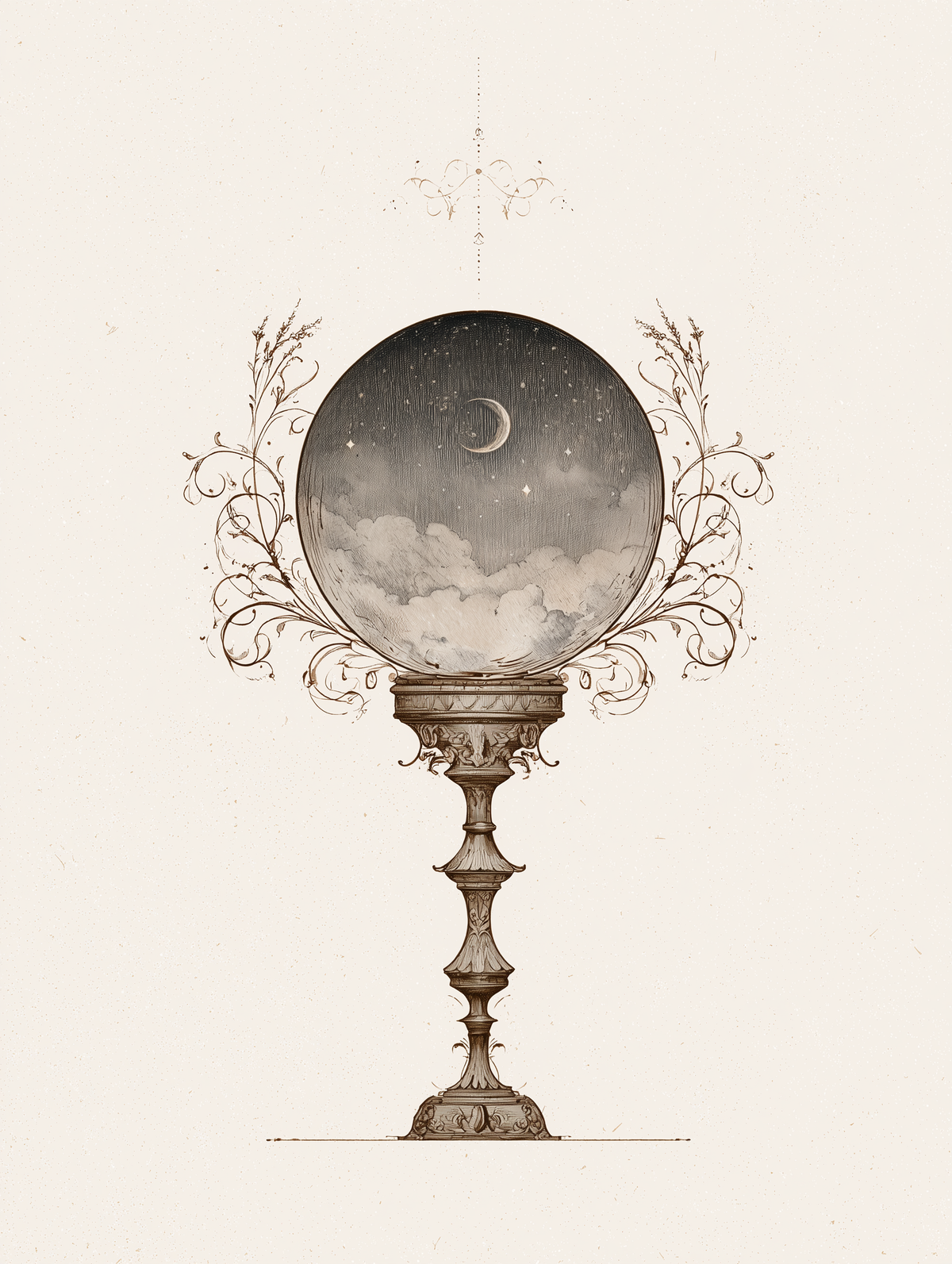 Moonlit Visions celestial print, moon inside a crystal ball
