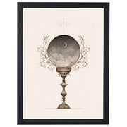 Moonlit Visions celestial print, moon inside a crystal ball, in a black frame