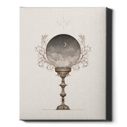 Moonlit Visions celestial print, moon inside a crystal ball, on wrapped canvas