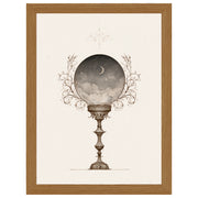 Moonlit Visions celestial print, moon inside a crystal ball, in an oak-effect frame