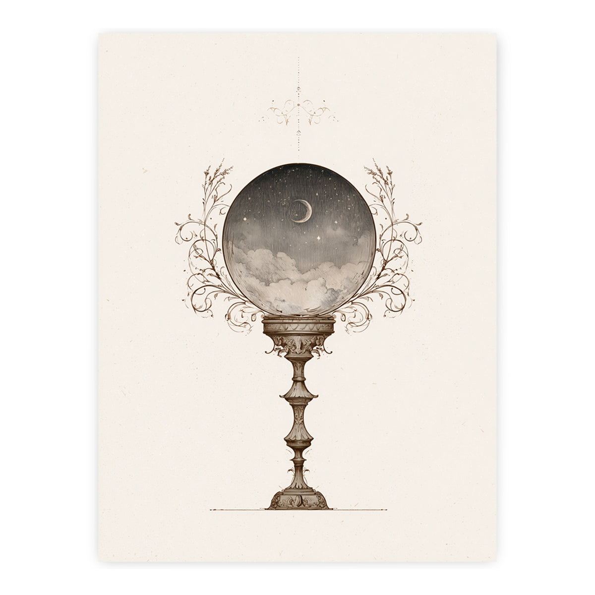 Moonlit Visions celestial print, moon inside a crystal ball, unframed print