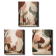 City in Bloom Set of 3 Prints showcasing New York park scenes in warm earthy tones - Wrapped Canvas