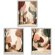 City in Bloom Set of 3 Prints showcasing New York park scenes in warm earthy tones - Unframed Prints