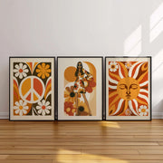 Flower Power Set of 3 Prints featuring bold florals, warm colours and vintage-inspired designs