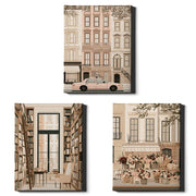 New York Stories Set of 3 Prints showcasing elegant city life illustrations in warm neutral tones - Wrapped Canvas