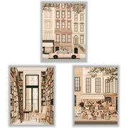 New York Stories Set of 3 Prints showcasing elegant city life illustrations in warm neutral tones - Unframed Prints