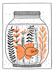 Ink & Orange – Fish in a Jar | Minimalist Fish Wall Art