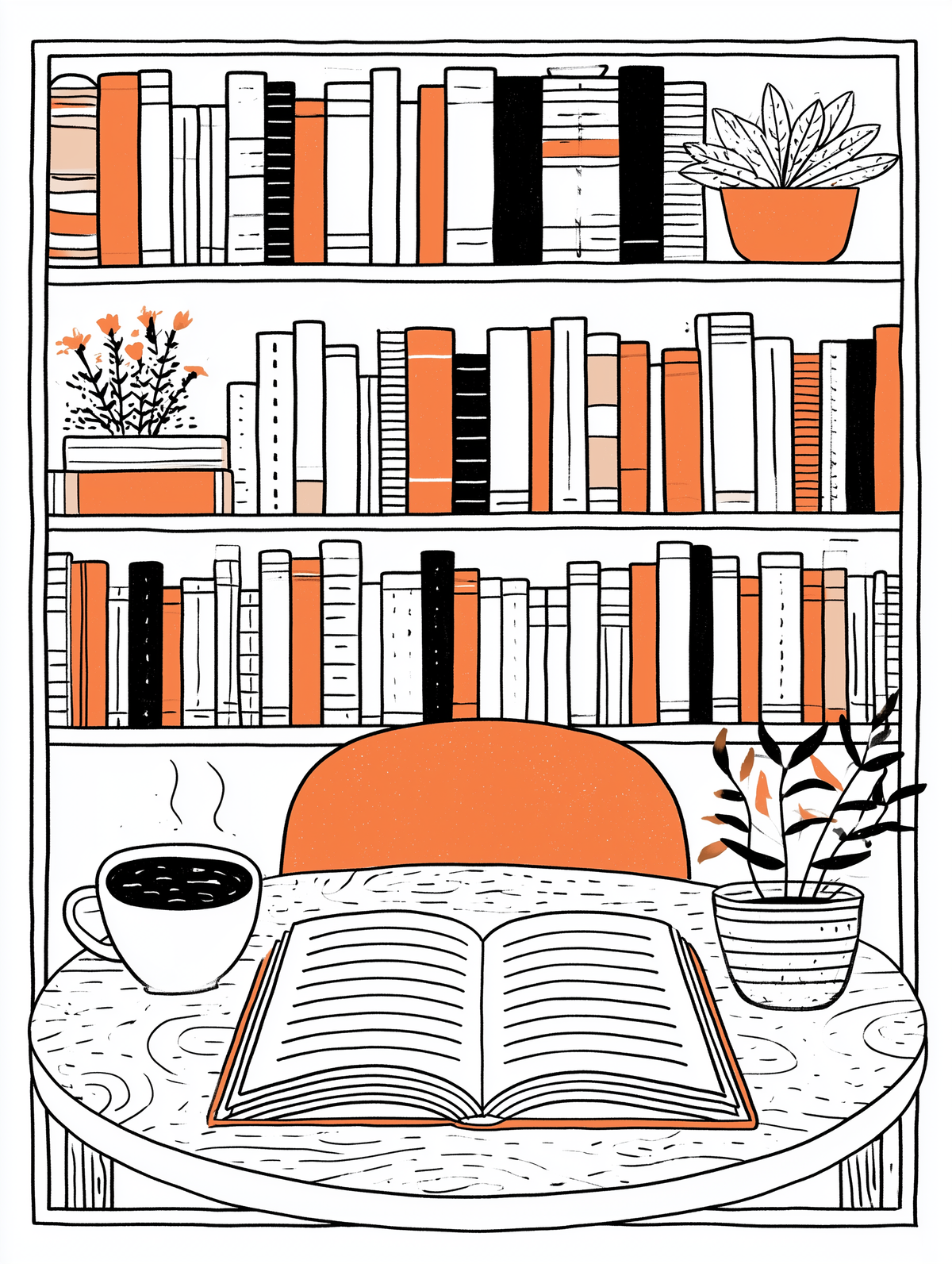 Ink & Orange – Reading Hour | Cosy Interior Wall Art