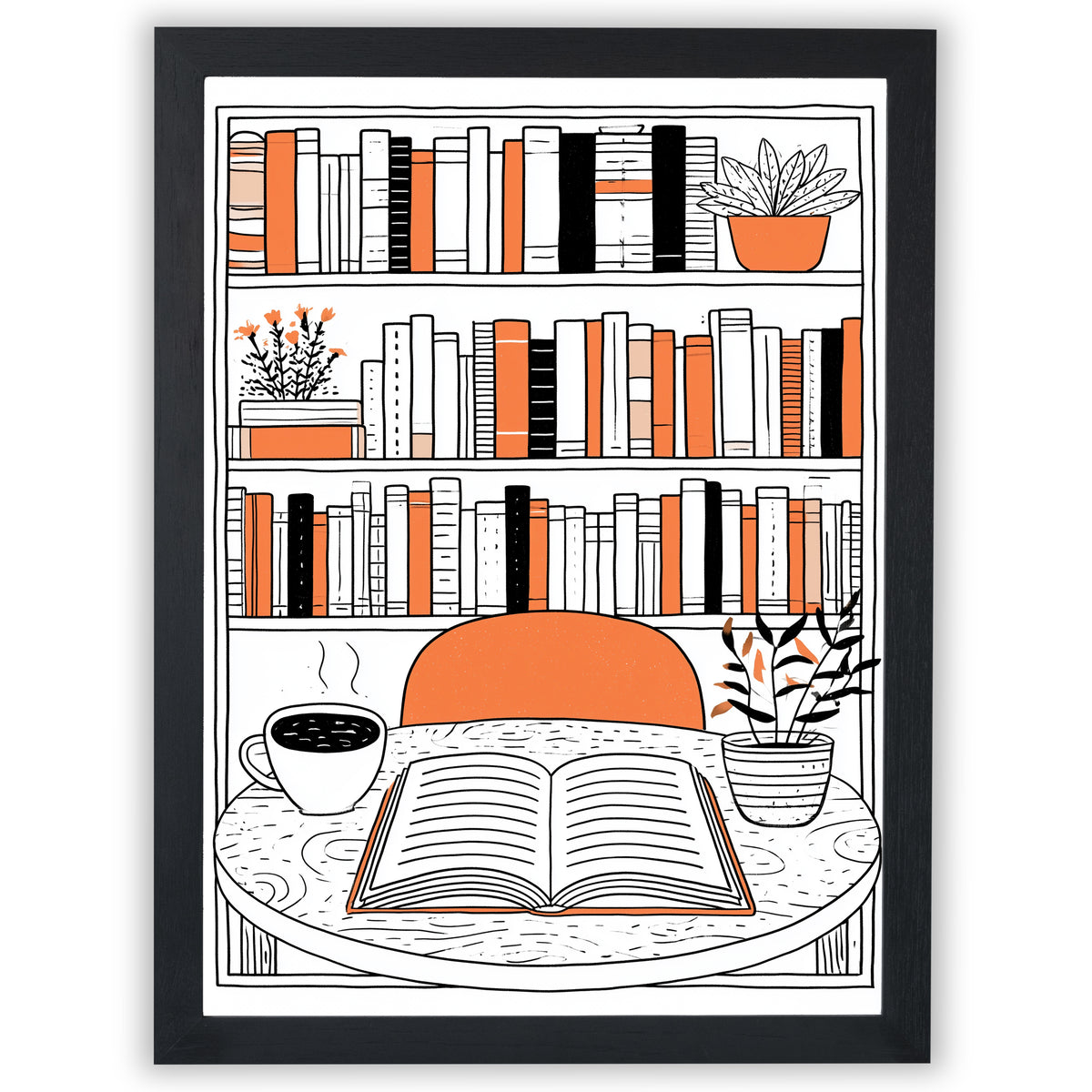 Ink & Orange – Reading Hour | Cosy Interior Wall Art