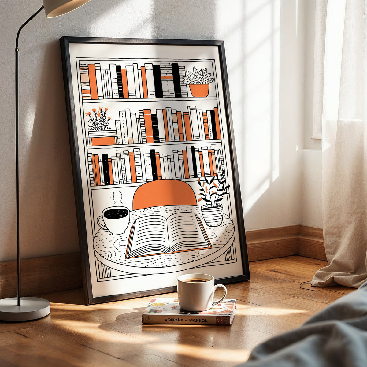 Ink & Orange – Reading Hour | Cosy Interior Wall Art
