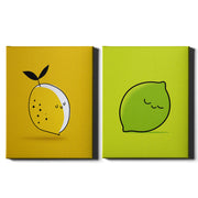 Citrus Pop Set of 2 Prints featuring playful lemon and lime illustrations in bright yellow and green - Wrapped Canvas