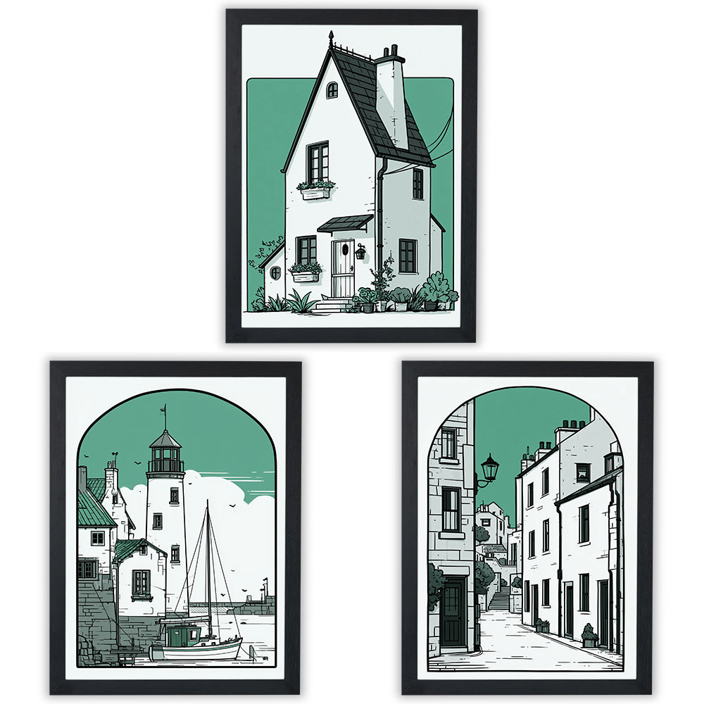 Coastal Town | Set of 3 Seaside Illustration Prints