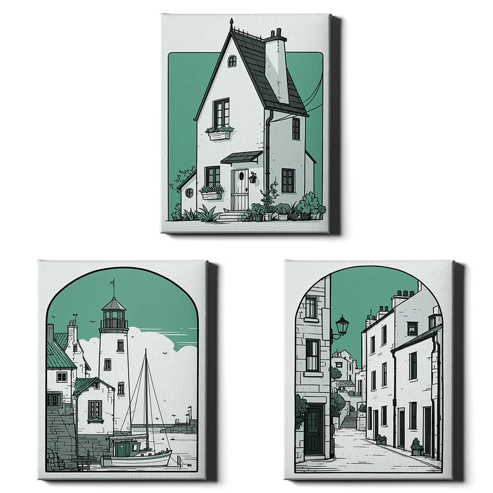 Coastal Town | Set of 3 Seaside Illustration Prints