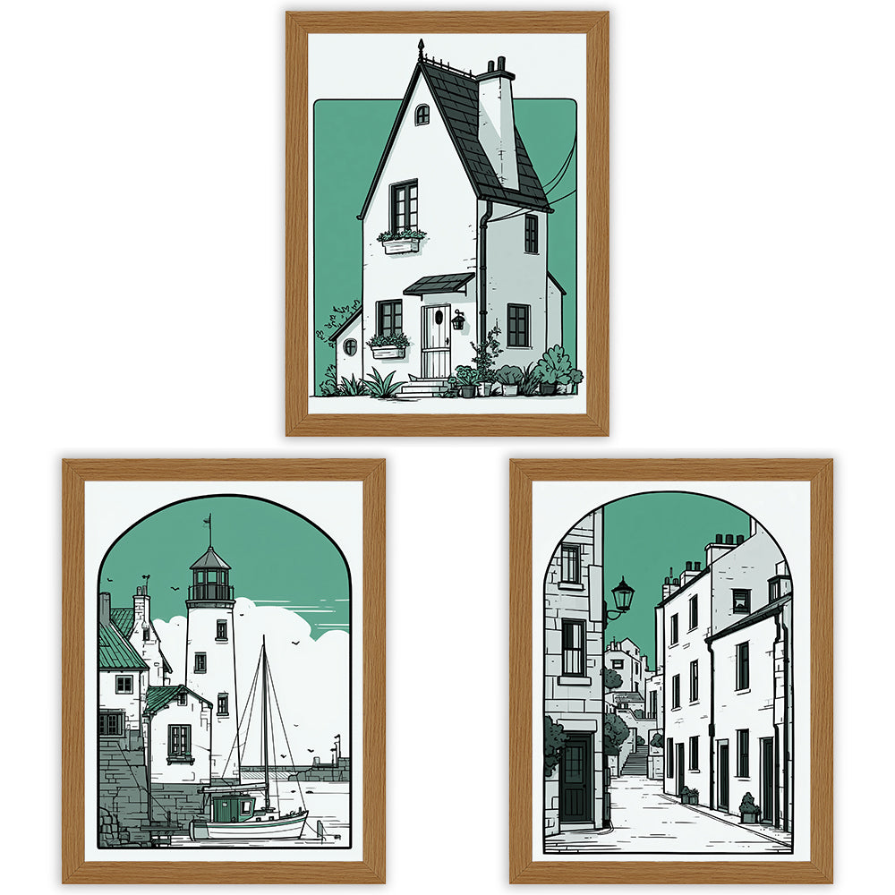 Coastal Town | Set of 3 Seaside Illustration Prints
