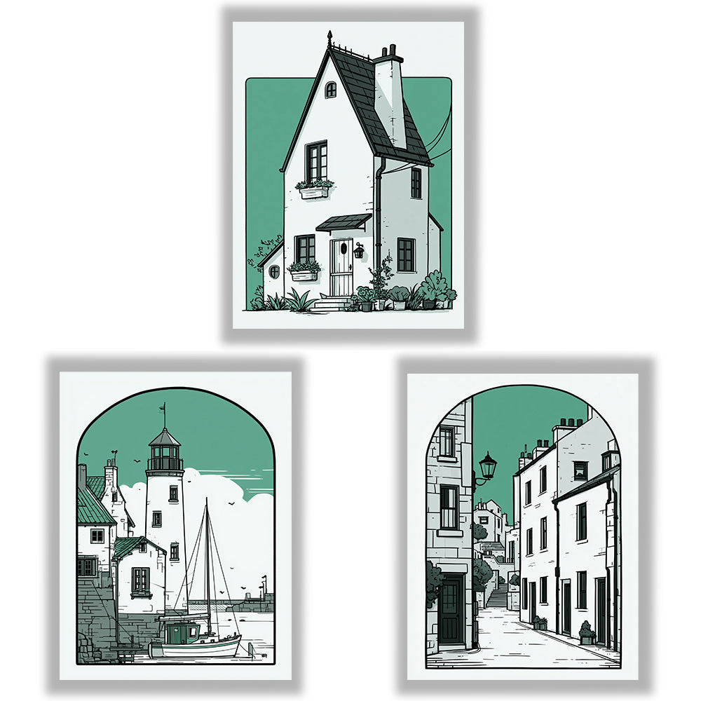 Coastal Town | Set of 3 Seaside Illustration Prints