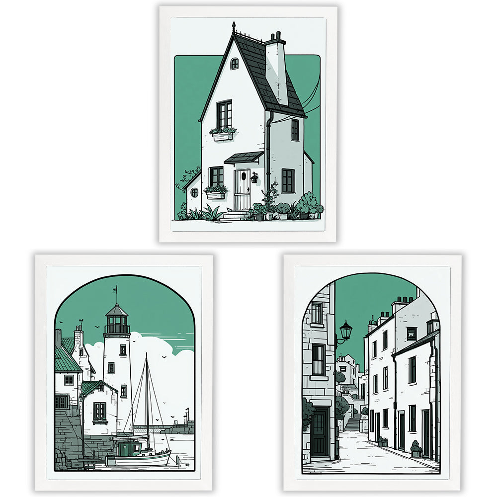 Coastal Town | Set of 3 Seaside Illustration Prints