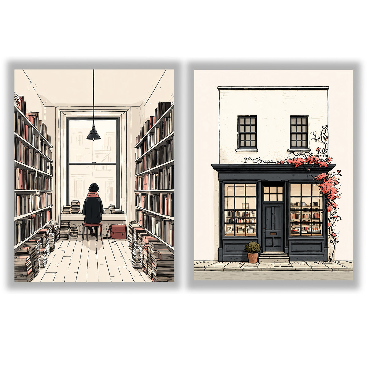 Between the Shelves | Set of 2 Bookshop Prints