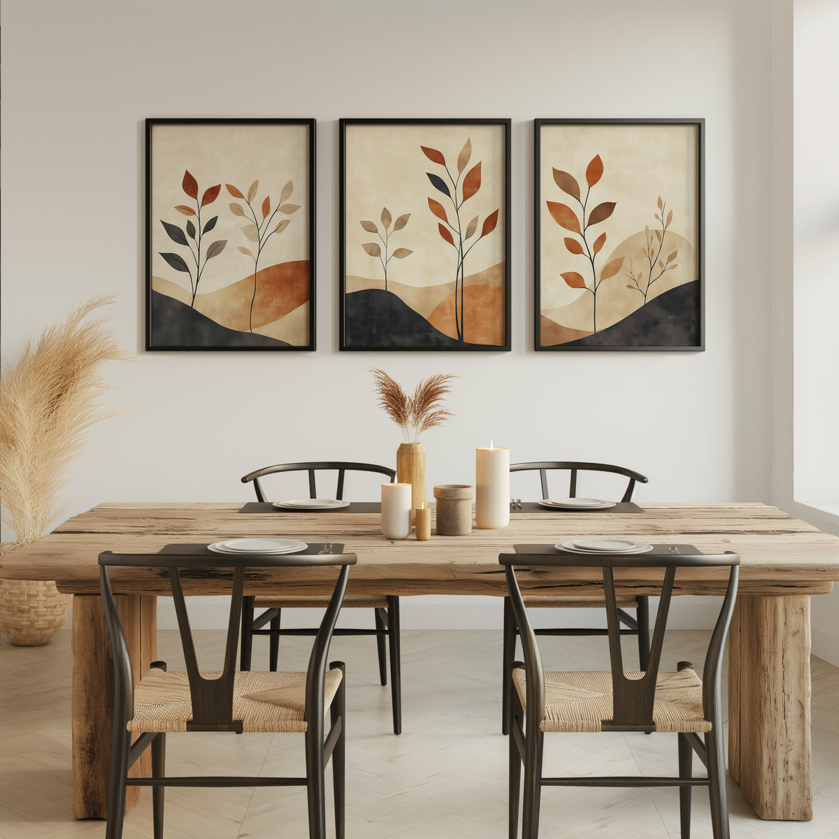 Terracotta Stems | Set of 3 Abstract Botanical Wall Art Prints